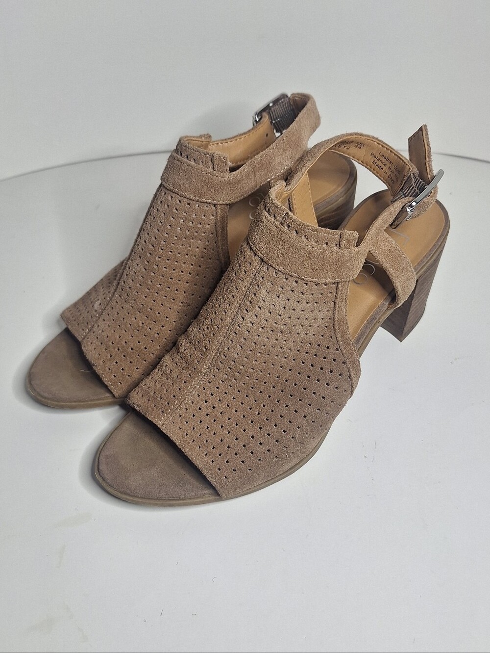 Franco Sarto Harlet 2 Taupe Perforated Leather Mule 3 in Block Heel 7 M Shoes